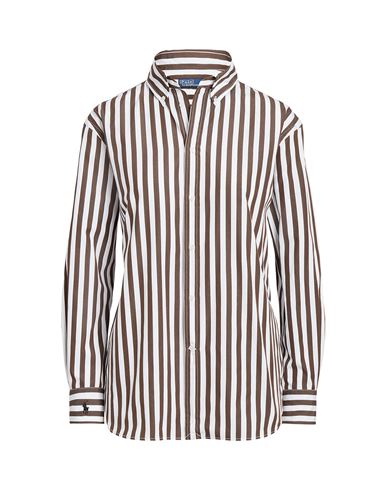 Polo Ralph Lauren Relaxed Fit Striped Cotton Shirt Woman Shirt Dark Brown Size Xl Cotton In Brown
