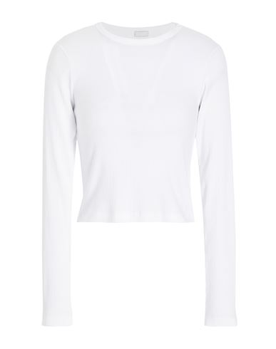 8 By Yoox Organic Cotton Crew-neck Long Sleeves Ribbed Top Woman T-shirt White Size Xxl Organic Cott