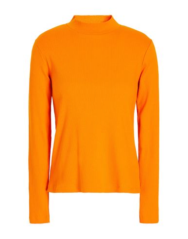 8 By Yoox Organic Cotton Mock-neck Long Sleeves Ribbed Top Woman T-shirt Orange Size Xxl Organic Cot