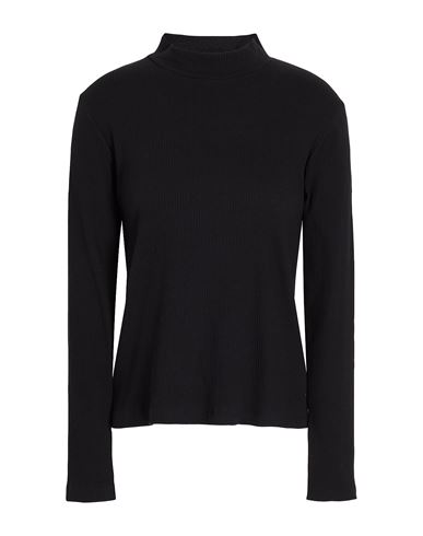 8 By Yoox Organic Cotton Mock-neck Long Sleeves Ribbed Top Woman T-shirt Black Size Xxl Organic Cott