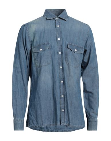 Barba Napoli Man Denim Shirt Blue Size 15 ¾ Cotton, Linen