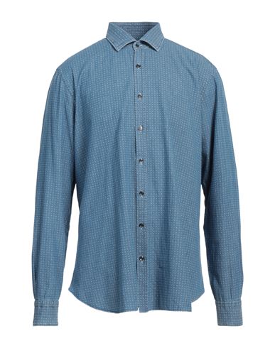 Barba Napoli Man Denim Shirt Blue Size 17 Cotton