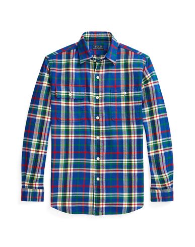 Polo Ralph Lauren Classic Fit Plaid Flannel Workshirt Man Shirt Bright Blue Size Xxl Cotton