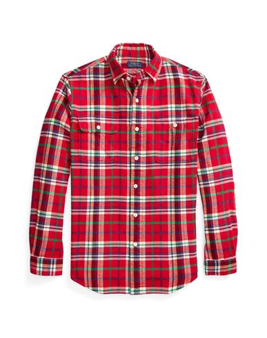 Shop Polo Ralph Lauren Classic Fit Plaid Flannel Workshirt Man Shirt Red Size L Cotton