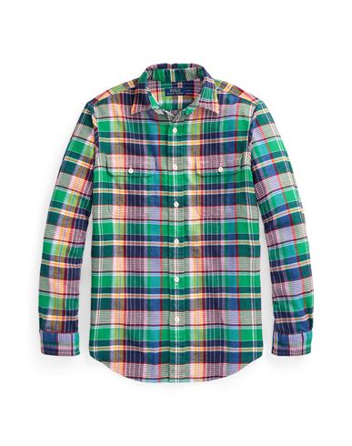 Polo Ralph Lauren Classic Fit Plaid Flannel Workshirt Man Shirt Green Size Xxl Cotton In Green,navy Multi