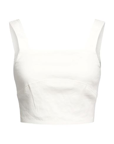 Pinko Woman Top White Size 10 Linen, Viscose, Elastane