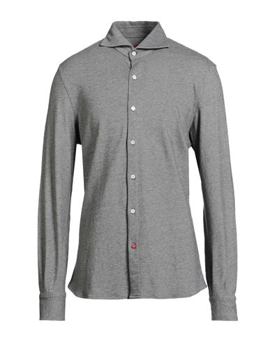 Isaia Man Shirt Charcoal Size 17 Cotton In Gray