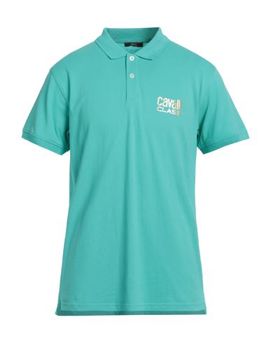 Cavalli Class Man Polo Shirt Turquoise Size Xl Cotton In Blue