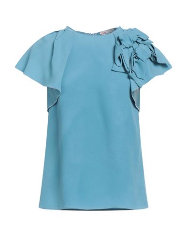 Red Valentino Woman Top Sky Blue Size 2 Acetate, Viscose