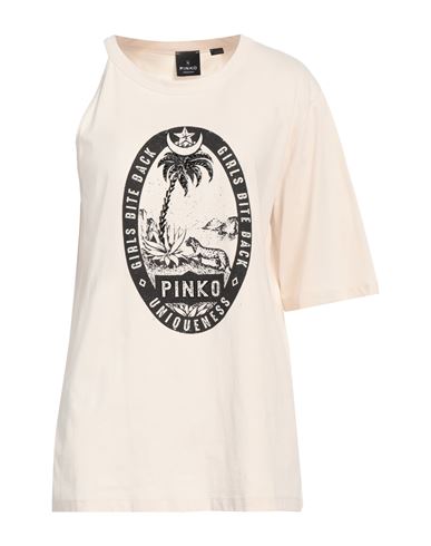 Pinko Uniqueness Woman T-shirt Beige Size L Cotton, Glass, Aluminum