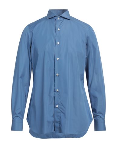Shop Finamore 1925 Man Shirt Slate Blue Size 16 ½ Cotton
