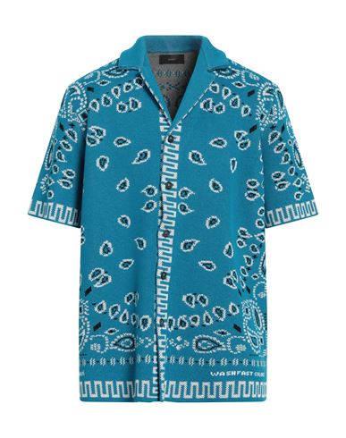 Shop Alanui Man Shirt Turquoise Size L Cotton In Blue