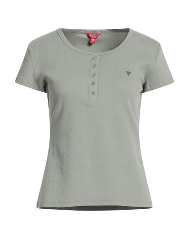 Guess Woman T-shirt Sage Green Size L Cotton, Elastane