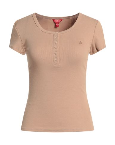 Guess Woman T-shirt Light Brown Size L Cotton, Elastane In Beige