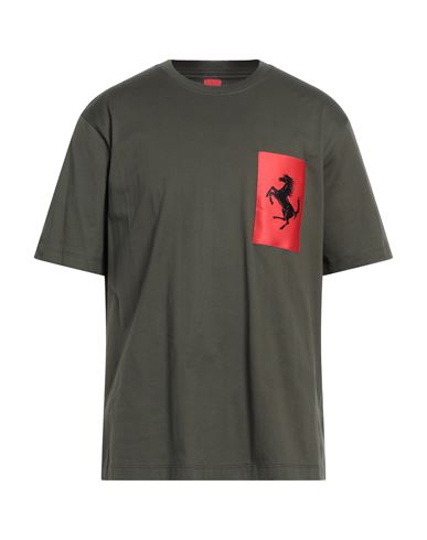 Shop Ferrari Man T-shirt Military Green Size L Cotton, Elastane