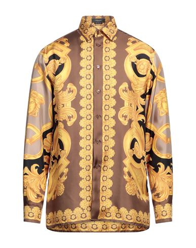 Versace Man Shirt Brown Size 36 Silk