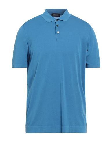 Drumohr Man Polo Shirt Azure Size 44 Cotton In Blue