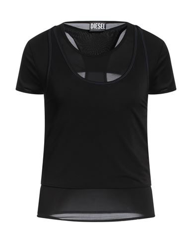 Diesel Woman T-shirt Black Size L Rayon, Nylon, Elastane