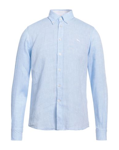 Harmont & Blaine Man Shirt Sky Blue Size 4xl Linen In Blue