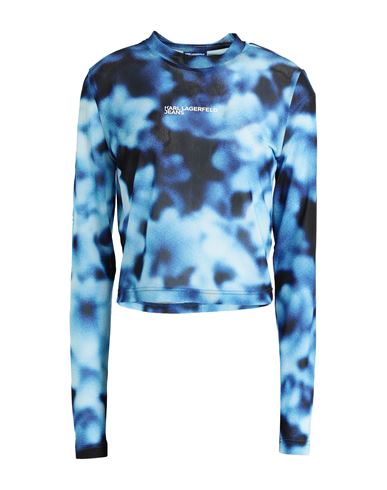 Karl Lagerfeld Jeans Klj Blurred Aop Lslv Mesh Top Woman T-shirt Blue Size Xl Recycled Polyester, El