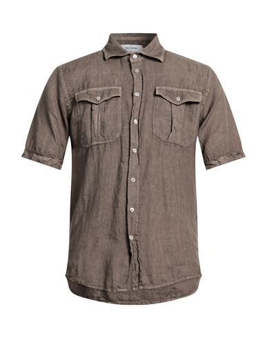 Gran Sasso Man Shirt Dark Brown Size 34 Linen