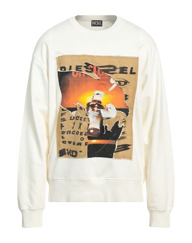 Diesel Man Sweatshirt Off White Size Xl Cotton, Elastane