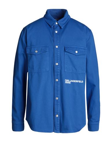 Karl Lagerfeld Jeans Klj Utility Shirt Jacket Woman Denim Shirt Bright Blue Size Xl Cotton