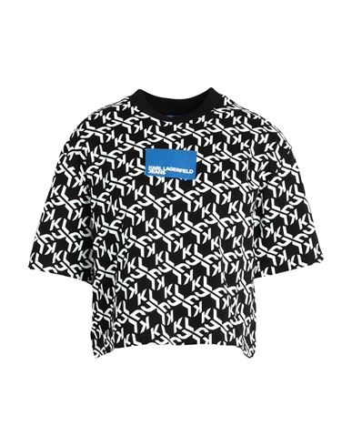 Karl Lagerfeld Jeans Klj Monogram Aop Cropped Tee Woman T-shirt Black Size Xl Organic Cotton