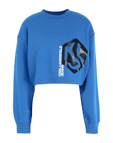 Karl Lagerfeld Jeans Klj Cropped Monogram Sweat Woman Sweatshirt Bright Blue Size Xl Organic Cotton,