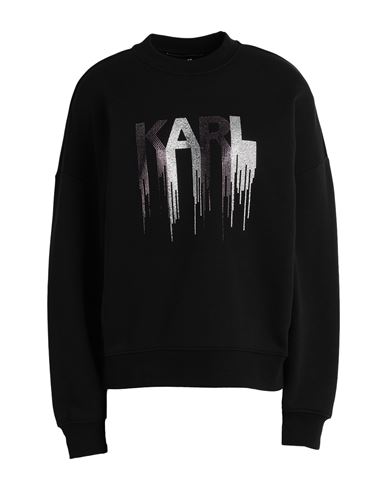 Karl Lagerfeld Rhinestone Sweatshirt Woman Sweatshirt Black Size L Organic Cotton, Recycled Polyeste