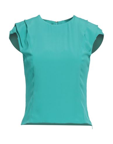 Rochas Woman Top Turquoise Size 6 Acetate, Silk In Blue