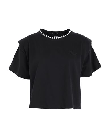 Karl Lagerfeld Embellished Padded T-shirt Woman T-shirt Black Size Xl Organic Cotton