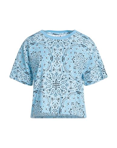 Moschino Woman T-shirt Sky Blue Size L Cotton, Elastane