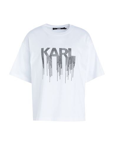 Karl Lagerfeld Rhinestone T-shirt Woman T-shirt White Size Xl Organic Cotton