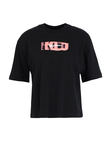 Karl Lagerfeld Jeans Klj Boxy Blurred Sslv Tee Woman T-shirt Black Size Xl Organic Cotton