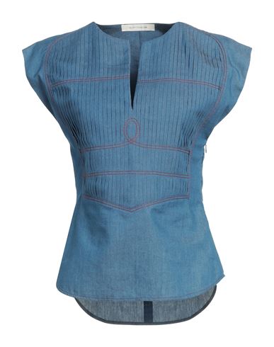 Shop Cedric Charlier Woman Top Blue Size 6 Cotton, Polyester