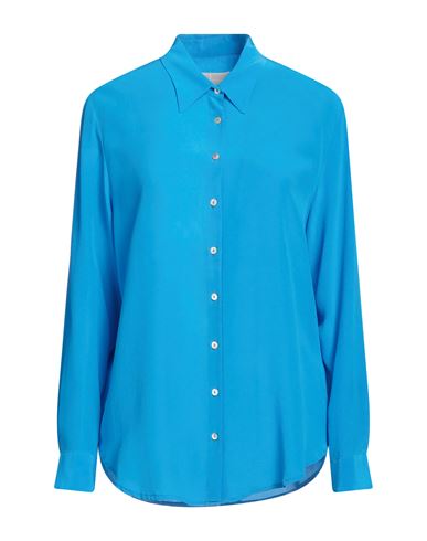 120% Lino Woman Shirt Azure Size 8 Silk In Blue