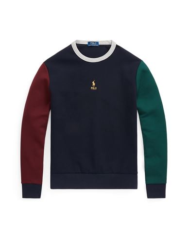 Polo Ralph Lauren Color-blocked Double-knit Sweatshirt Man Sweatshirt Navy Blue Size Xs Cotton, Recy