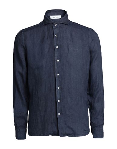 Gran Sasso Man Shirt Navy Blue Size 34 Linen