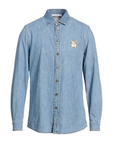 Moschino Man Denim Shirt Blue Size 16 Cotton