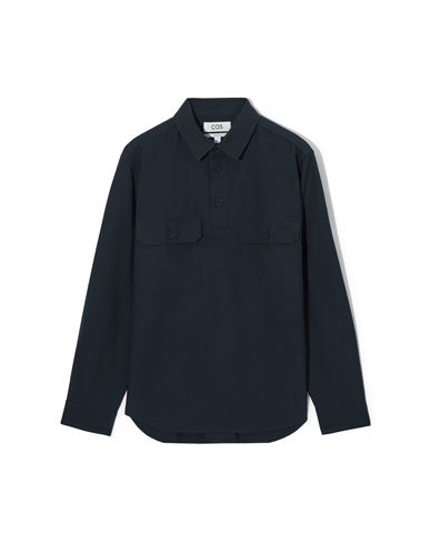 Cos Man Shirt Navy Blue Size Xl Tencel Lyocell, Cotton