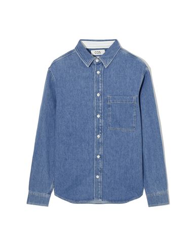 Cos Man Denim Shirt Blue Size L Organic Cotton, Recycled Cotton, Recycled Linen