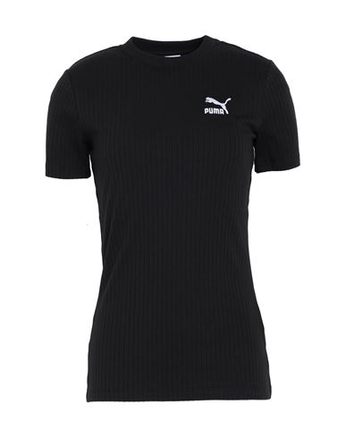 Puma Classics Ribbed Slim Tee Woman T-shirt Black Size L Polyester, Cotton, Elastane