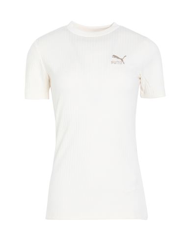 Puma Classics Ribbed Slim Tee Woman T-shirt Ivory Size S Polyester, Cotton, Elastane In White