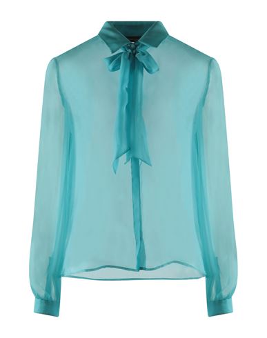 Emporio Armani Woman Shirt Turquoise Size 12 Silk In Blue