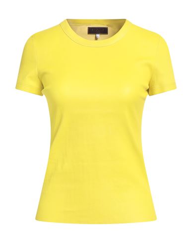 Stouls Woman T-shirt Yellow Size Xs Lambskin, Cotton, Elastane