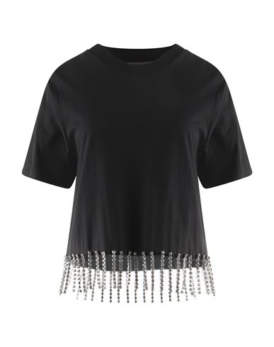 Christopher Kane Woman T-shirt Black Size M Organic Cotton, Glass, Metal