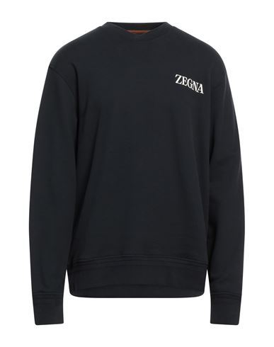 Zegna Man Sweatshirt Navy Blue Size 42 Cotton