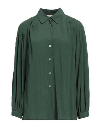 Semicouture Woman Shirt Dark Green Size 6 Acetate, Silk