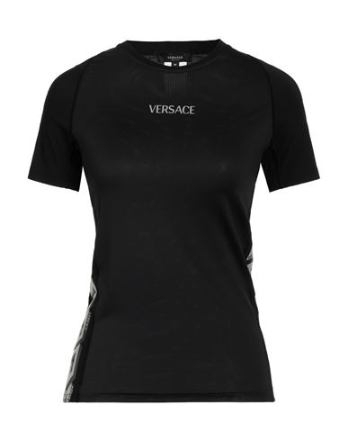 Versace Woman T-shirt Black Size M Polyester, Elastane